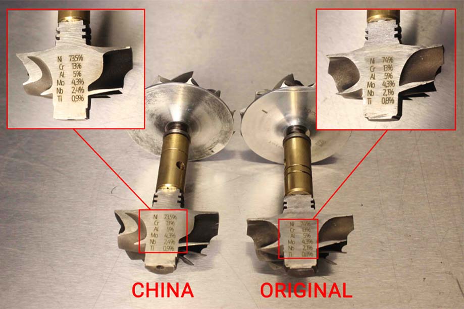 Comparison of original and replaement shaft&wheel